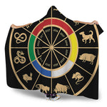 Chinese Zodiac Calendar Wheel Print Hooded Blanket