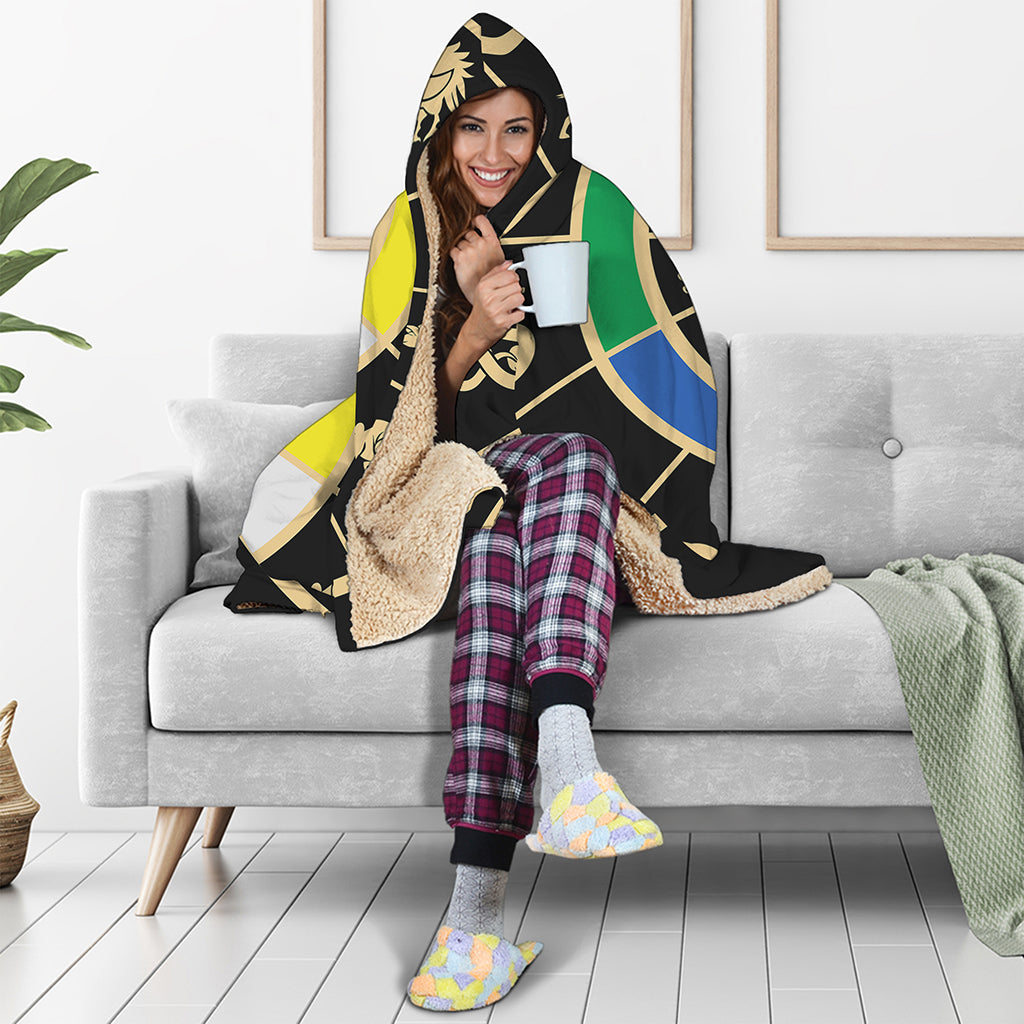 Chinese Zodiac Calendar Wheel Print Hooded Blanket