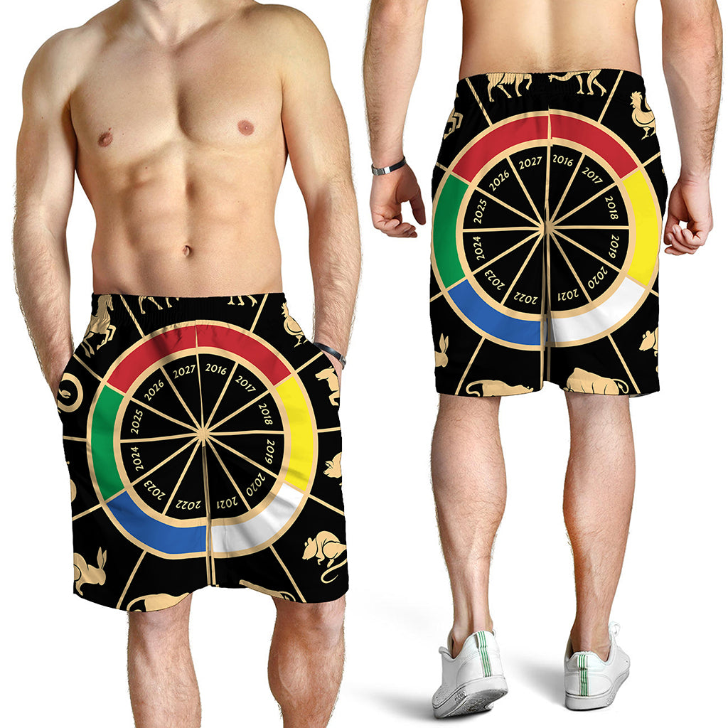Chinese Zodiac Calendar Wheel Print Men's Shorts