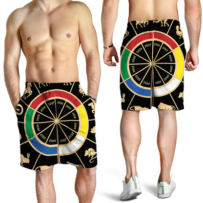 Chinese Zodiac Calendar Wheel Print Men's Shorts