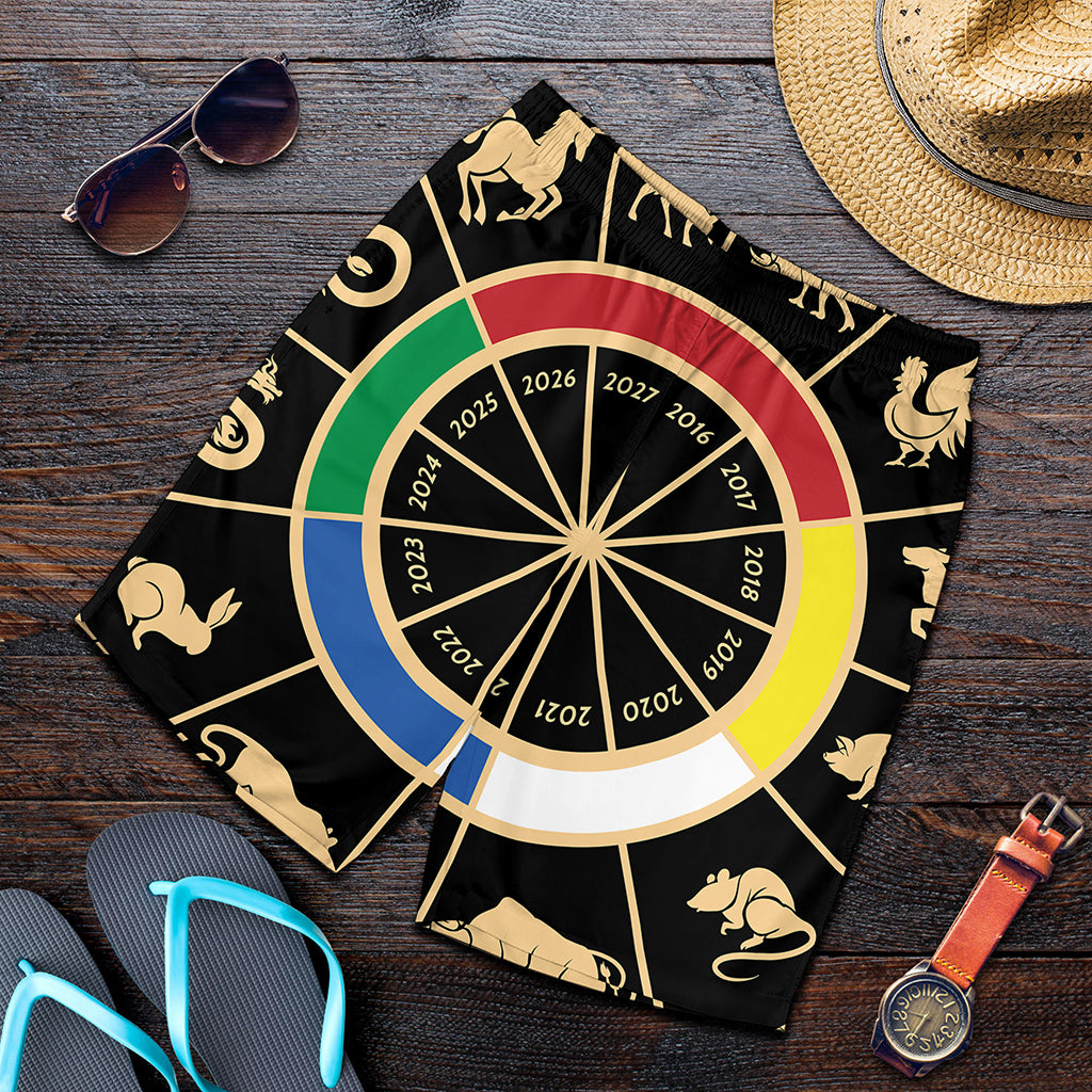 Chinese Zodiac Calendar Wheel Print Men's Shorts