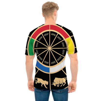 Chinese Zodiac Calendar Wheel Print Men's T-Shirt