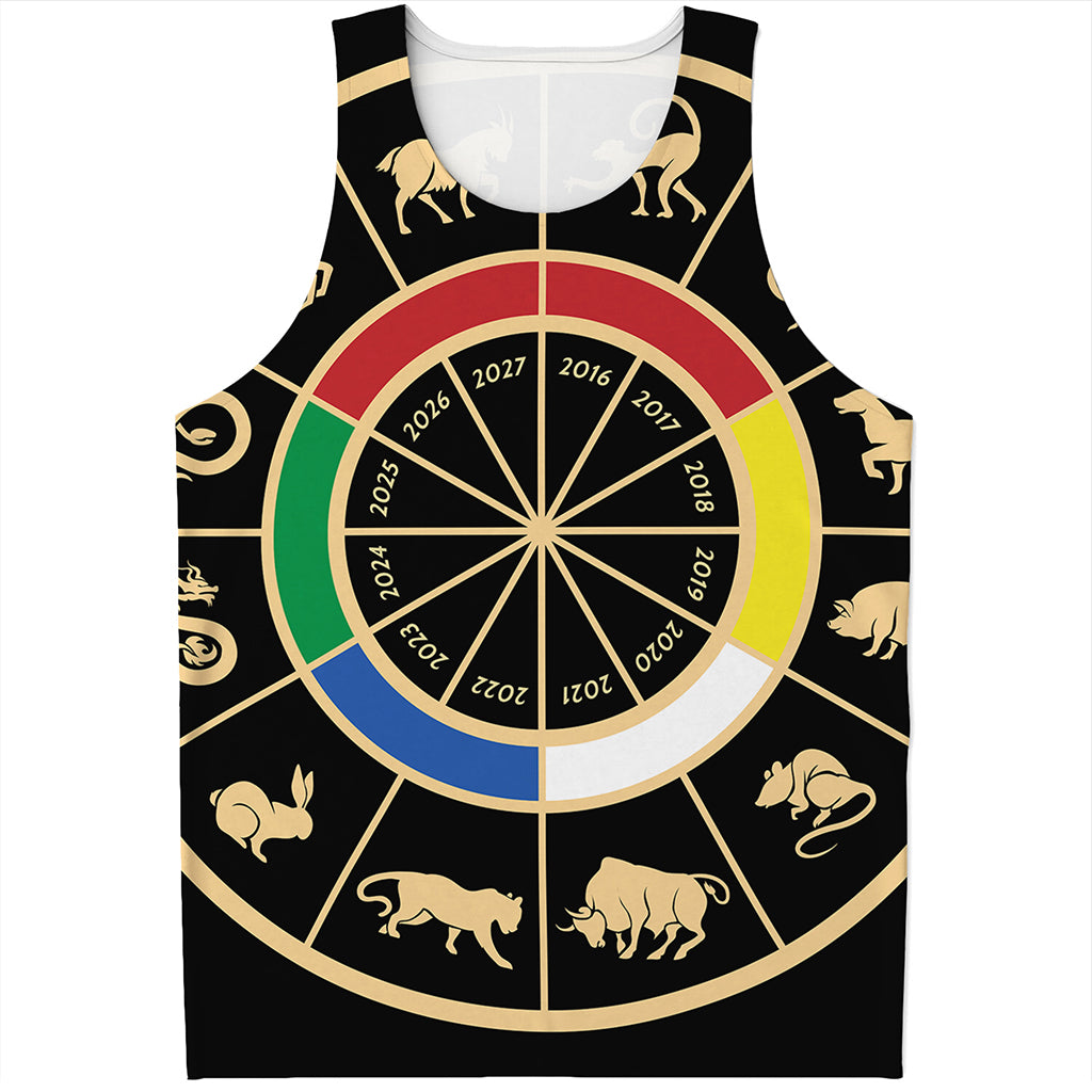 Chinese Zodiac Calendar Wheel Print Men's Tank Top