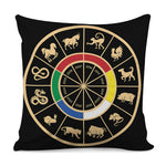 Chinese Zodiac Calendar Wheel Print Pillow Cover
