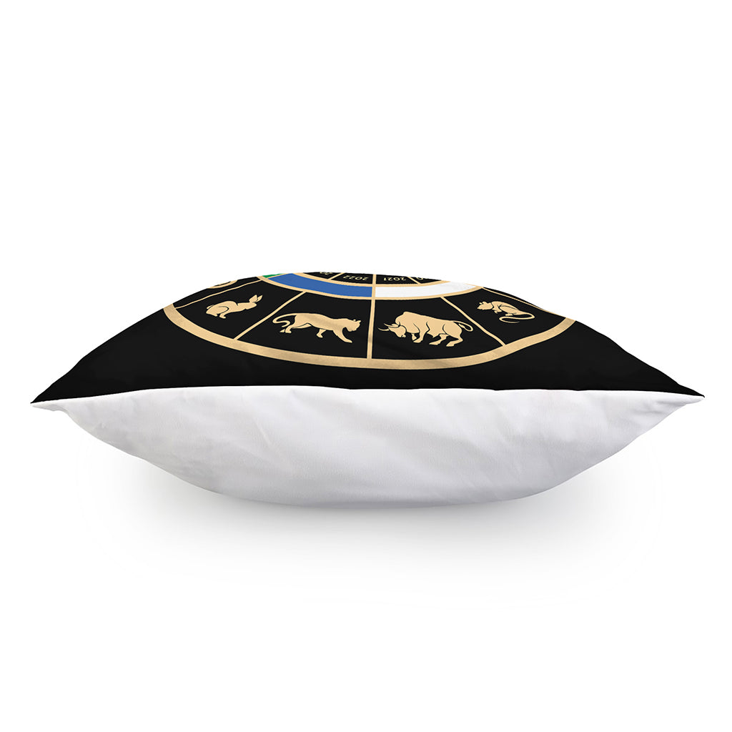 Chinese Zodiac Calendar Wheel Print Pillow Cover