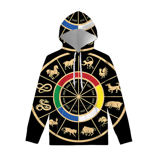 Chinese Zodiac Calendar Wheel Print Pullover Hoodie