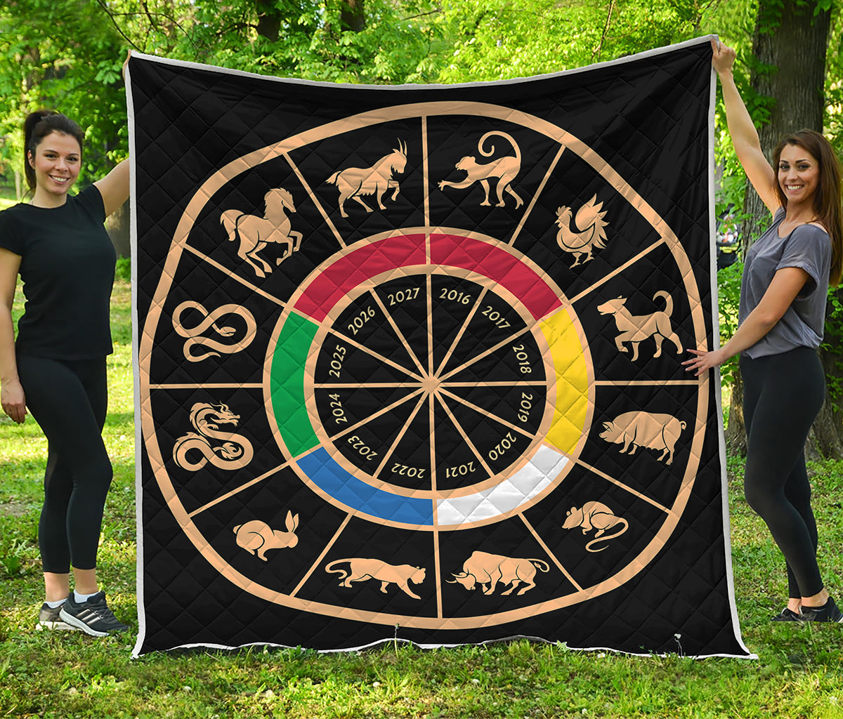 Chinese Zodiac Calendar Wheel Print Quilt
