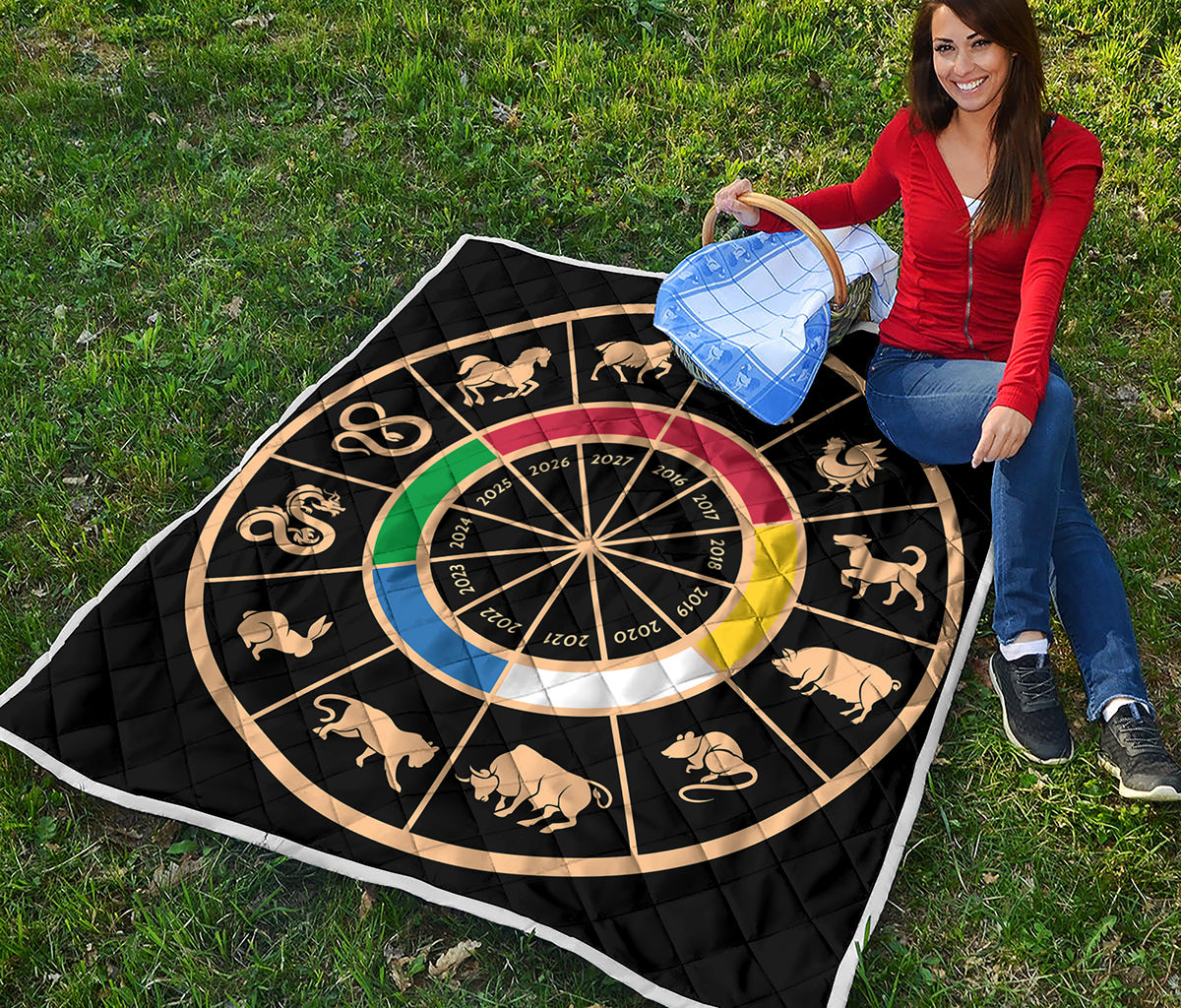 Chinese Zodiac Calendar Wheel Print Quilt