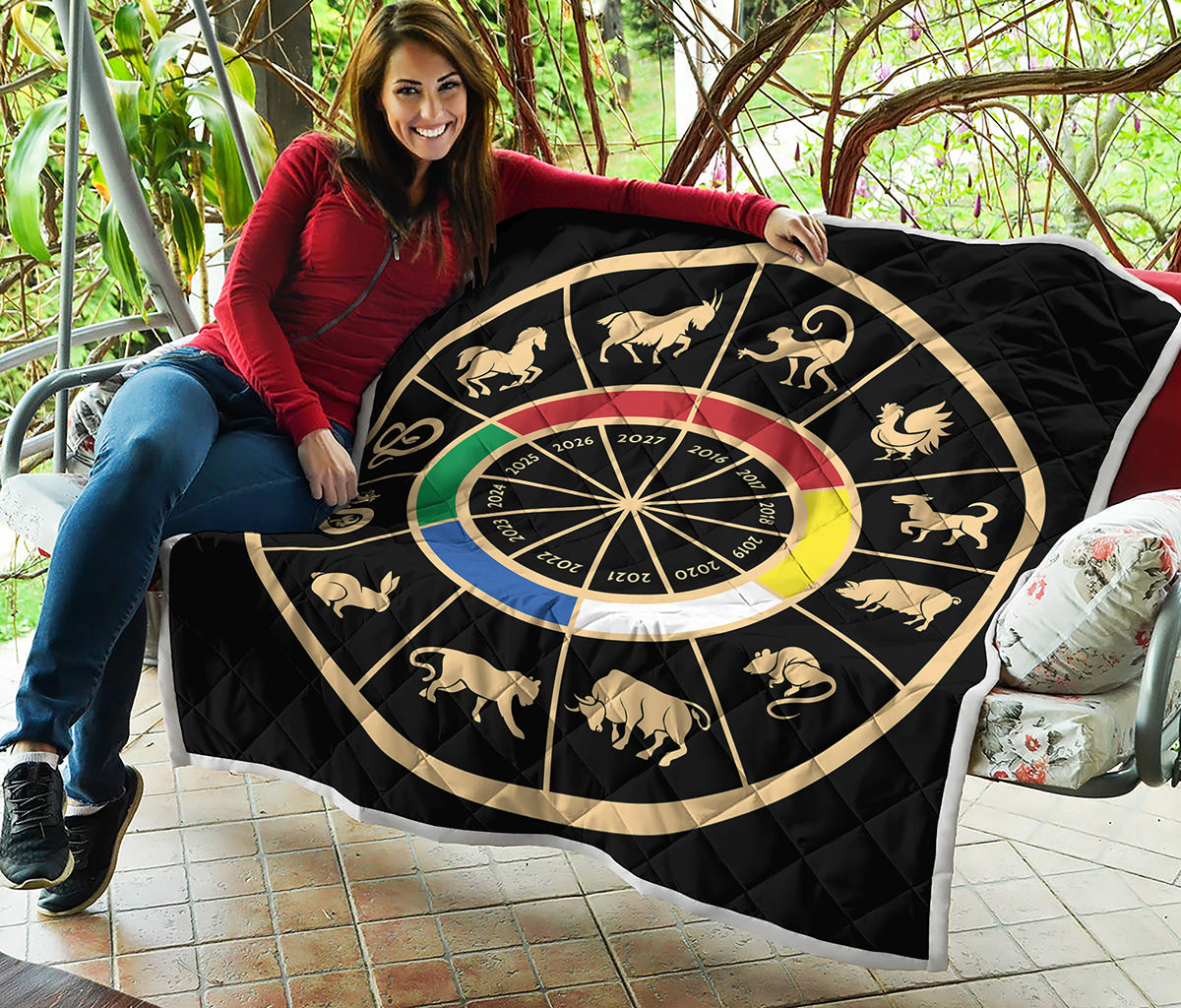 Chinese Zodiac Calendar Wheel Print Quilt