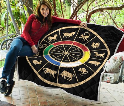 Chinese Zodiac Calendar Wheel Print Quilt