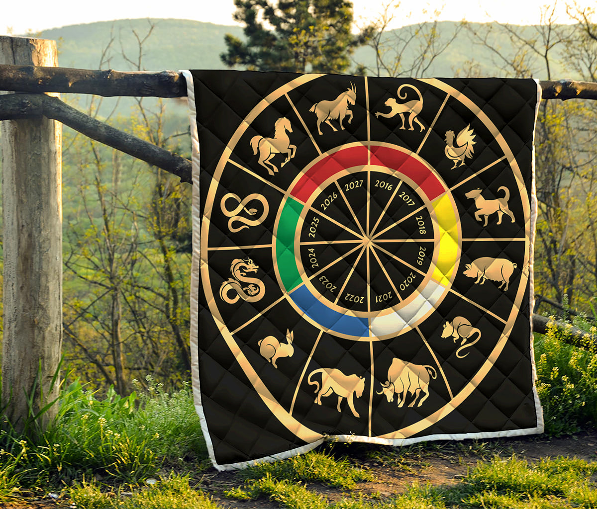 Chinese Zodiac Calendar Wheel Print Quilt
