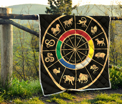 Chinese Zodiac Calendar Wheel Print Quilt