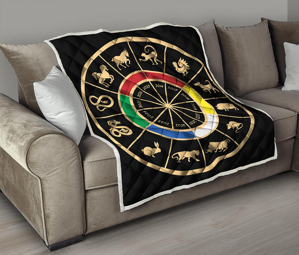 Chinese Zodiac Calendar Wheel Print Quilt