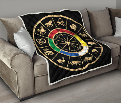 Chinese Zodiac Calendar Wheel Print Quilt