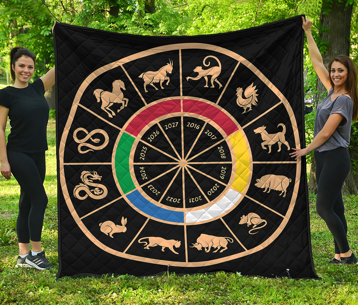 Chinese Zodiac Calendar Wheel Print Quilt