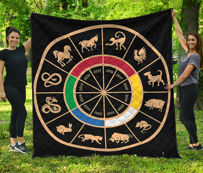 Chinese Zodiac Calendar Wheel Print Quilt
