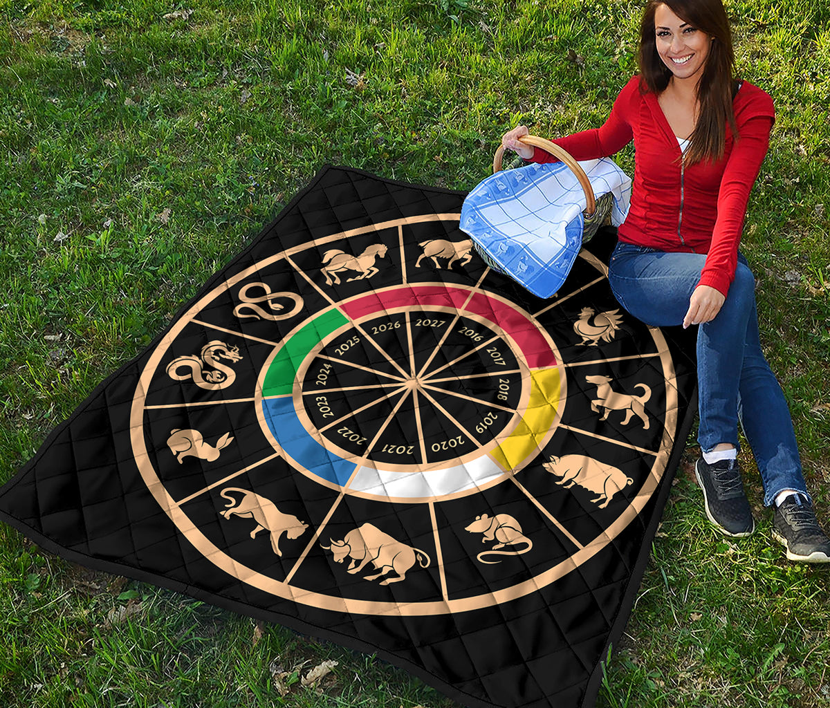 Chinese Zodiac Calendar Wheel Print Quilt