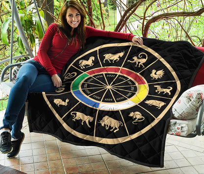 Chinese Zodiac Calendar Wheel Print Quilt