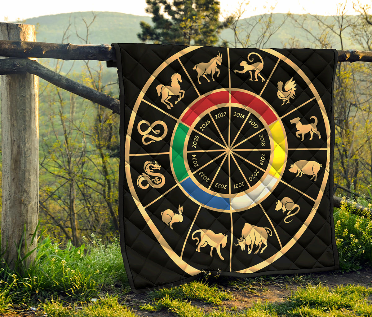 Chinese Zodiac Calendar Wheel Print Quilt