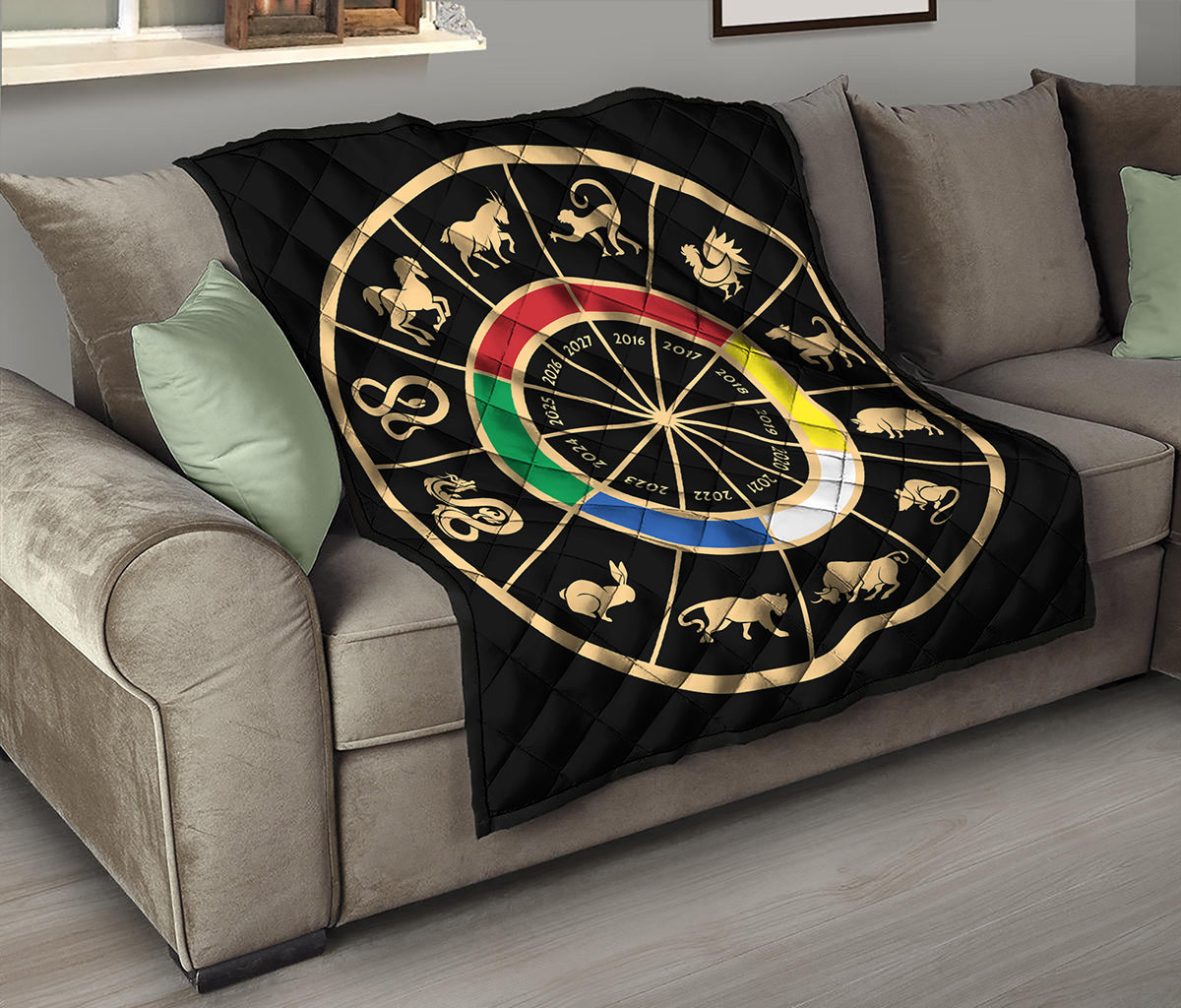 Chinese Zodiac Calendar Wheel Print Quilt