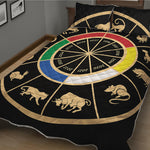 Chinese Zodiac Calendar Wheel Print Quilt Bed Set
