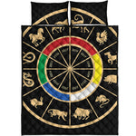 Chinese Zodiac Calendar Wheel Print Quilt Bed Set