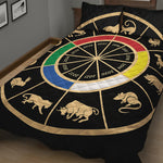 Chinese Zodiac Calendar Wheel Print Quilt Bed Set