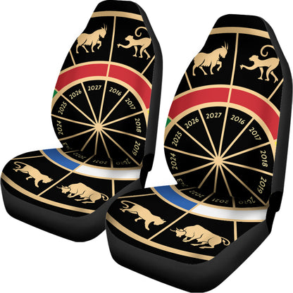 Chinese Zodiac Calendar Wheel Print Universal Fit Car Seat Covers