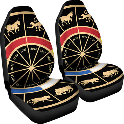 Chinese Zodiac Calendar Wheel Print Universal Fit Car Seat Covers