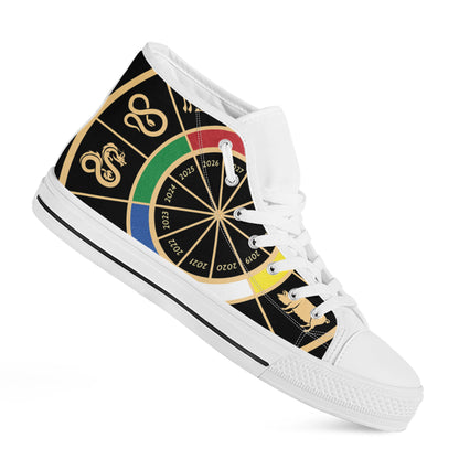 Chinese Zodiac Calendar Wheel Print White High Top Shoes