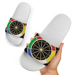 Chinese Zodiac Calendar Wheel Print White Slide Sandals