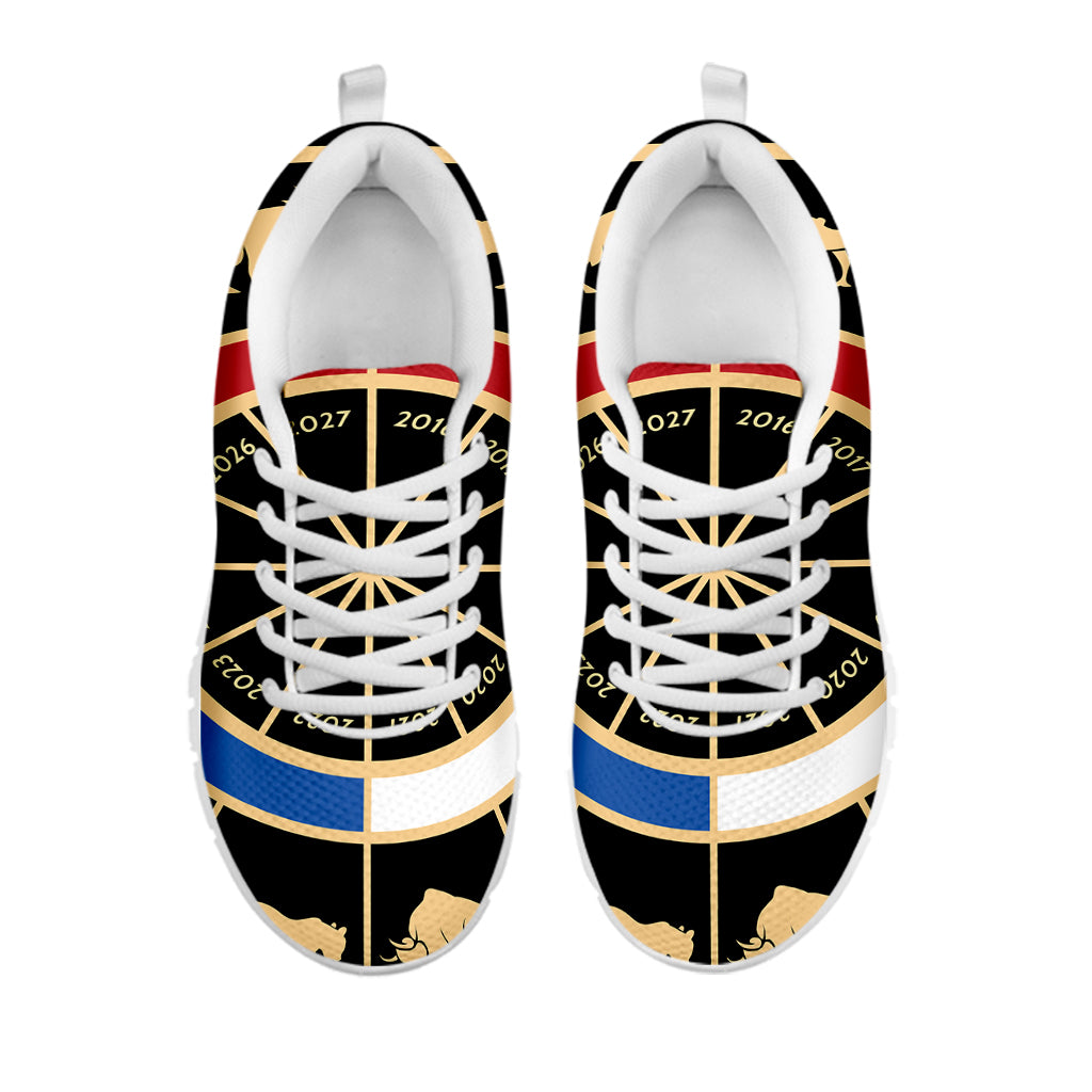 Chinese Zodiac Calendar Wheel Print White Sneakers