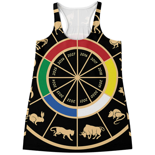 Chinese Zodiac Calendar Wheel Print Women's Racerback Tank Top