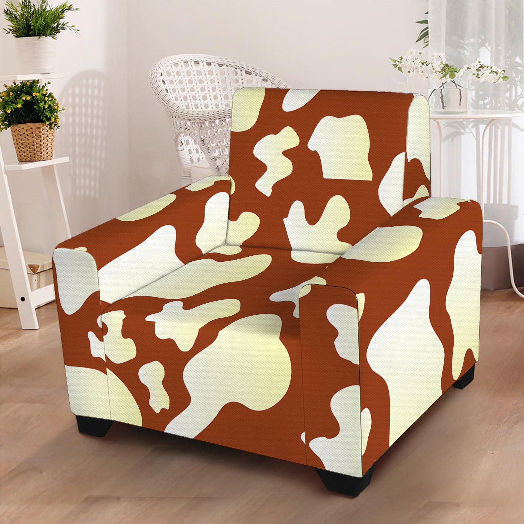 Chocolate And Milk Cow Print Armchair Slipcover