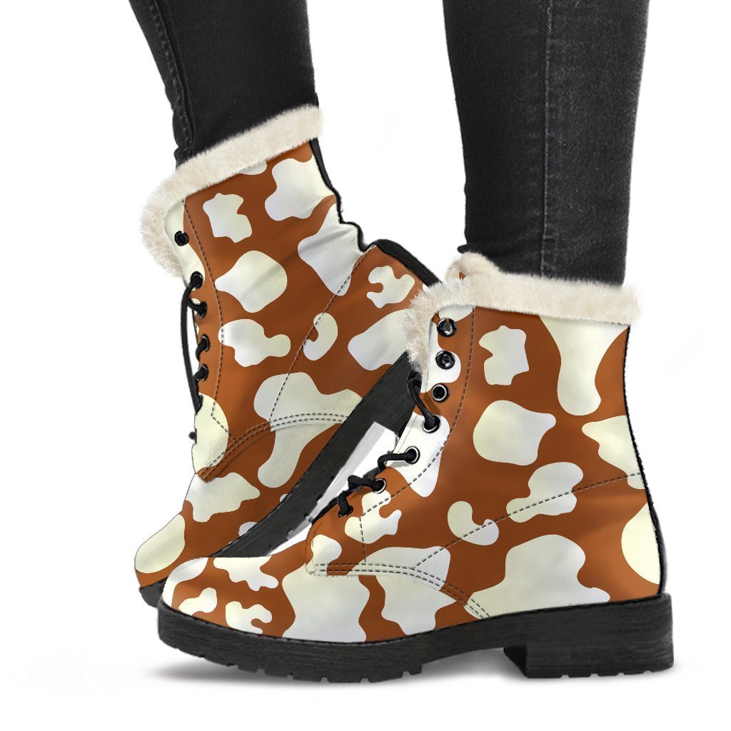 Chocolate And Milk Cow Print Comfy Boots GearFrost