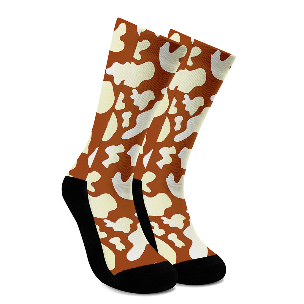 Chocolate And Milk Cow Print Crew Socks