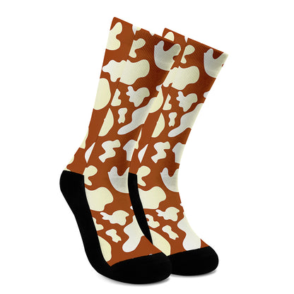 Chocolate And Milk Cow Print Crew Socks