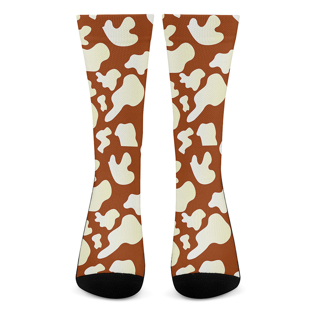 Chocolate And Milk Cow Print Crew Socks