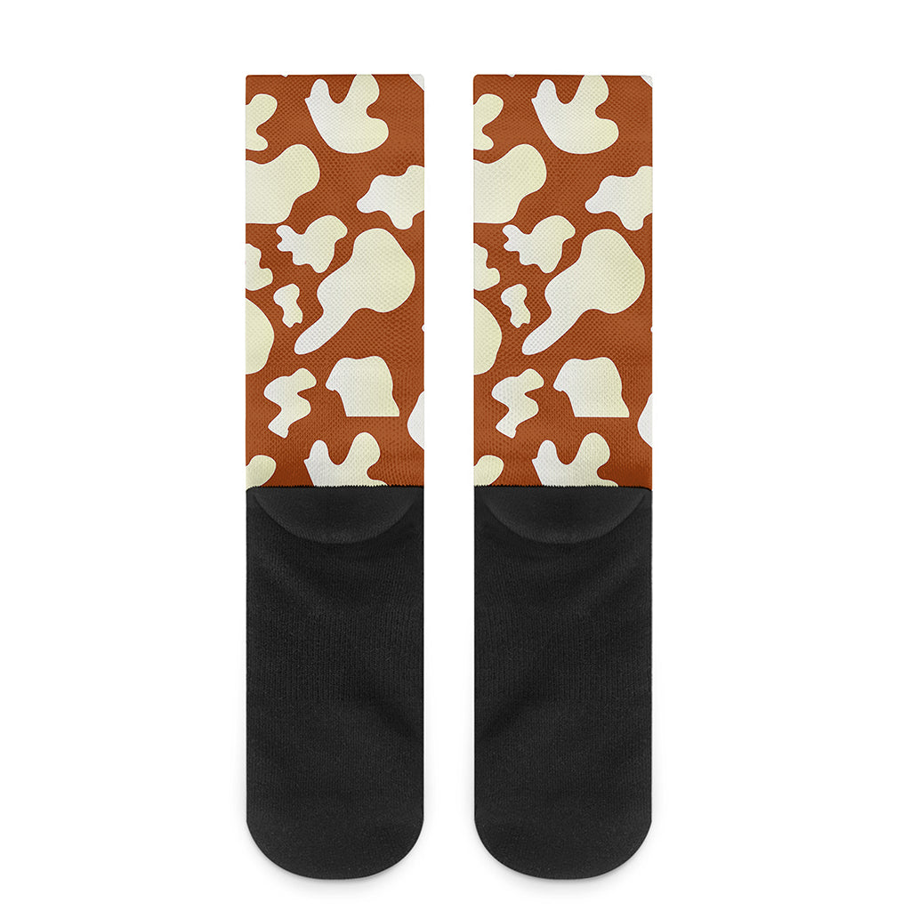 Chocolate And Milk Cow Print Crew Socks