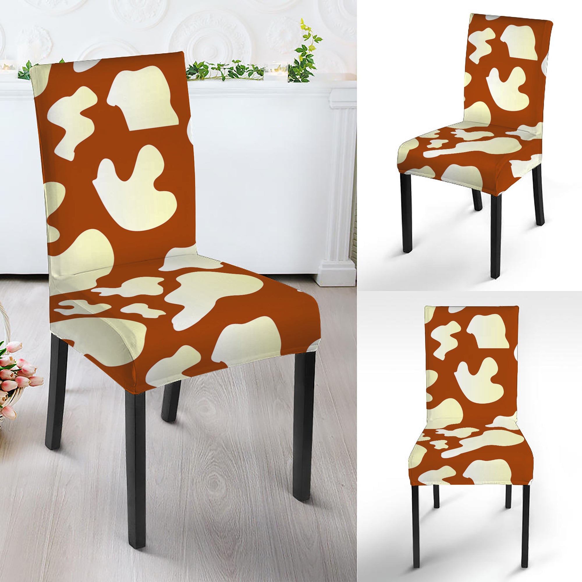 Chocolate And Milk Cow Print Dining Chair Slipcover