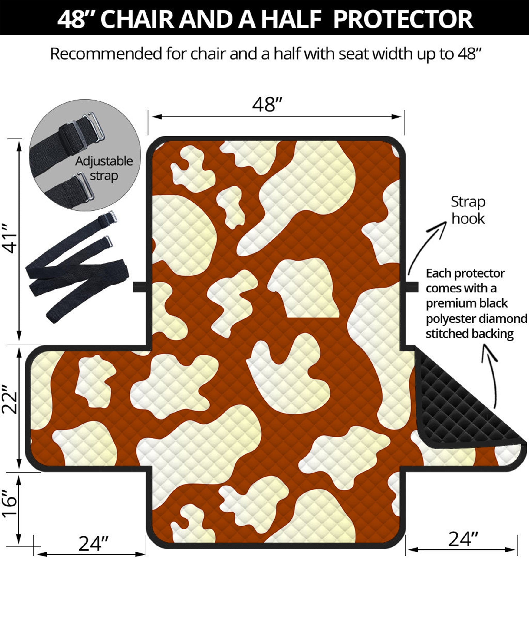 Chocolate And Milk Cow Print Half Sofa Protector