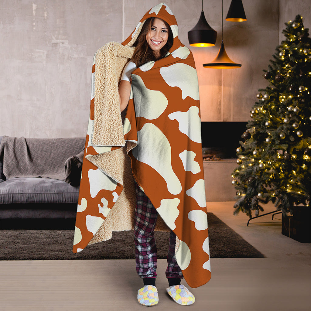 Chocolate And Milk Cow Print Hooded Blanket