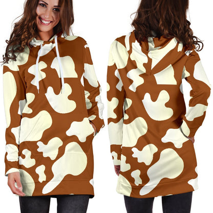 Chocolate And Milk Cow Print Hoodie Dress GearFrost