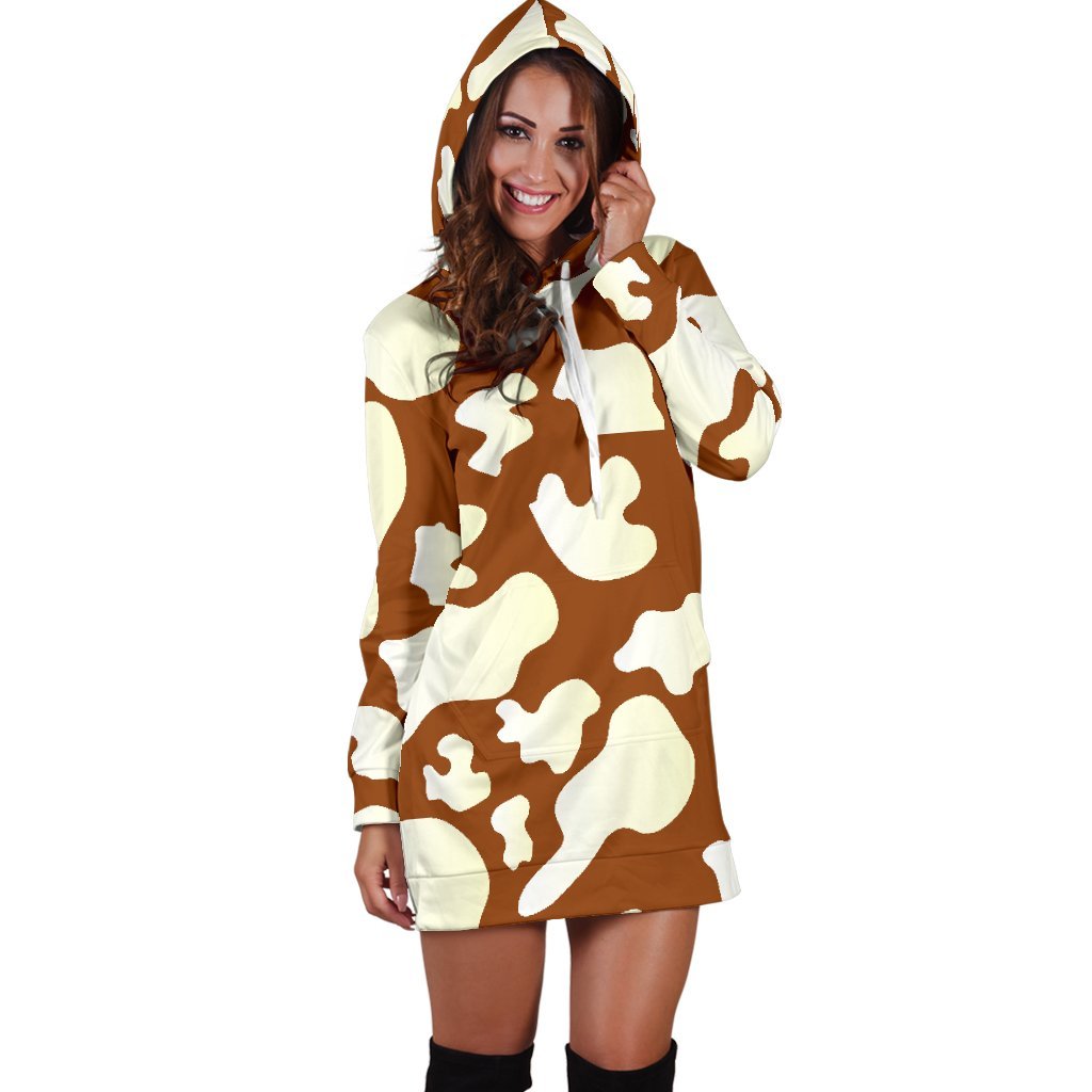 Chocolate And Milk Cow Print Hoodie Dress GearFrost