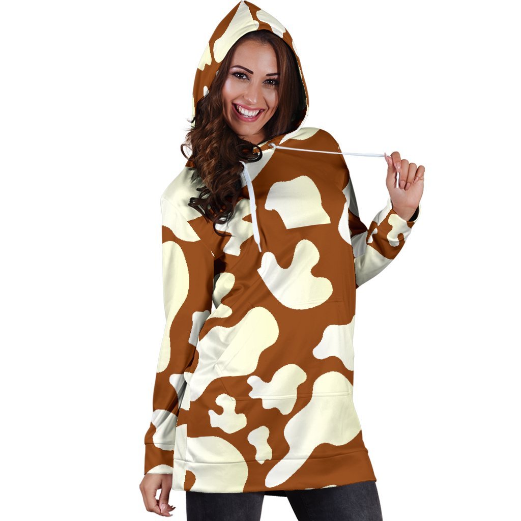Chocolate And Milk Cow Print Hoodie Dress GearFrost