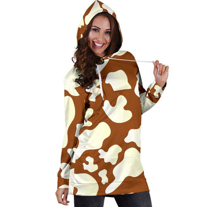 Chocolate And Milk Cow Print Hoodie Dress GearFrost