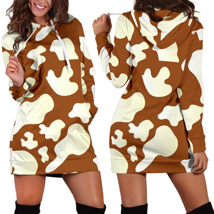 Chocolate And Milk Cow Print Hoodie Dress GearFrost
