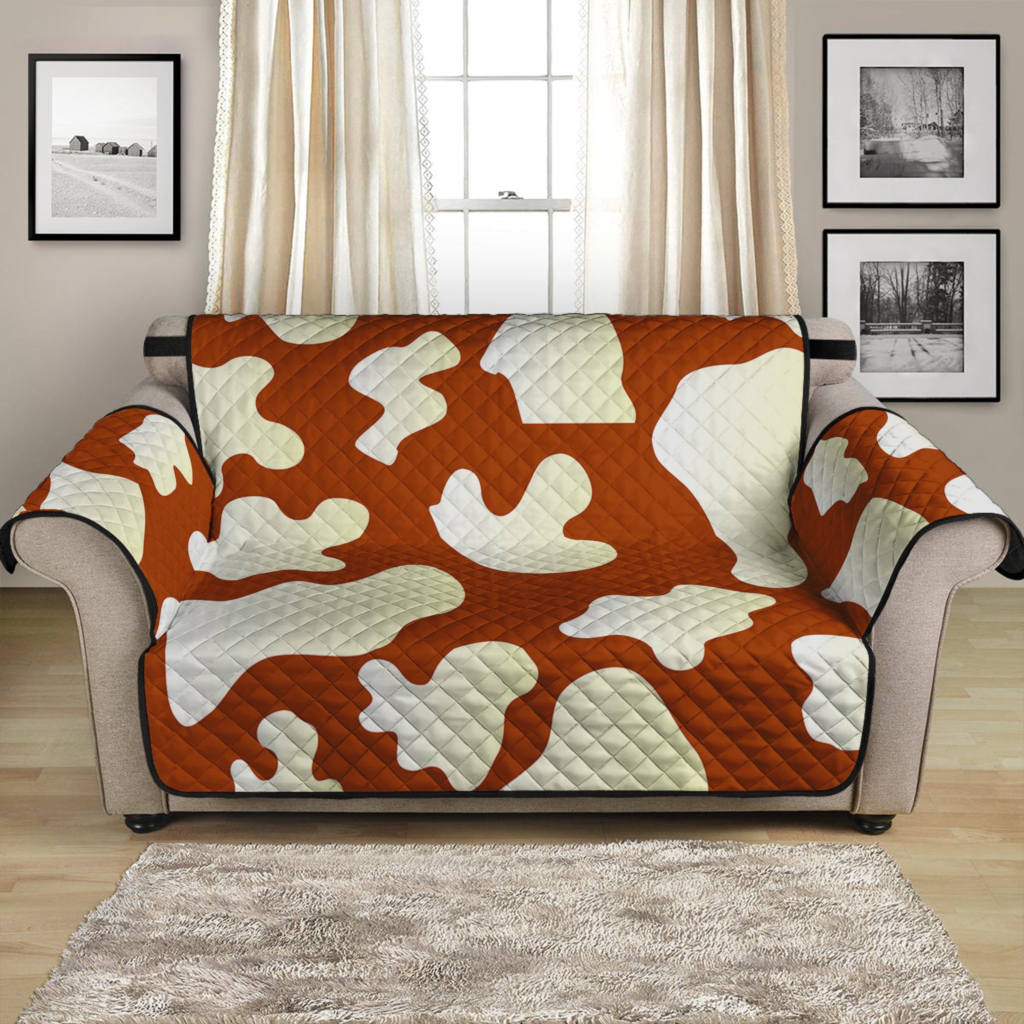 Chocolate And Milk Cow Print Loveseat Protector