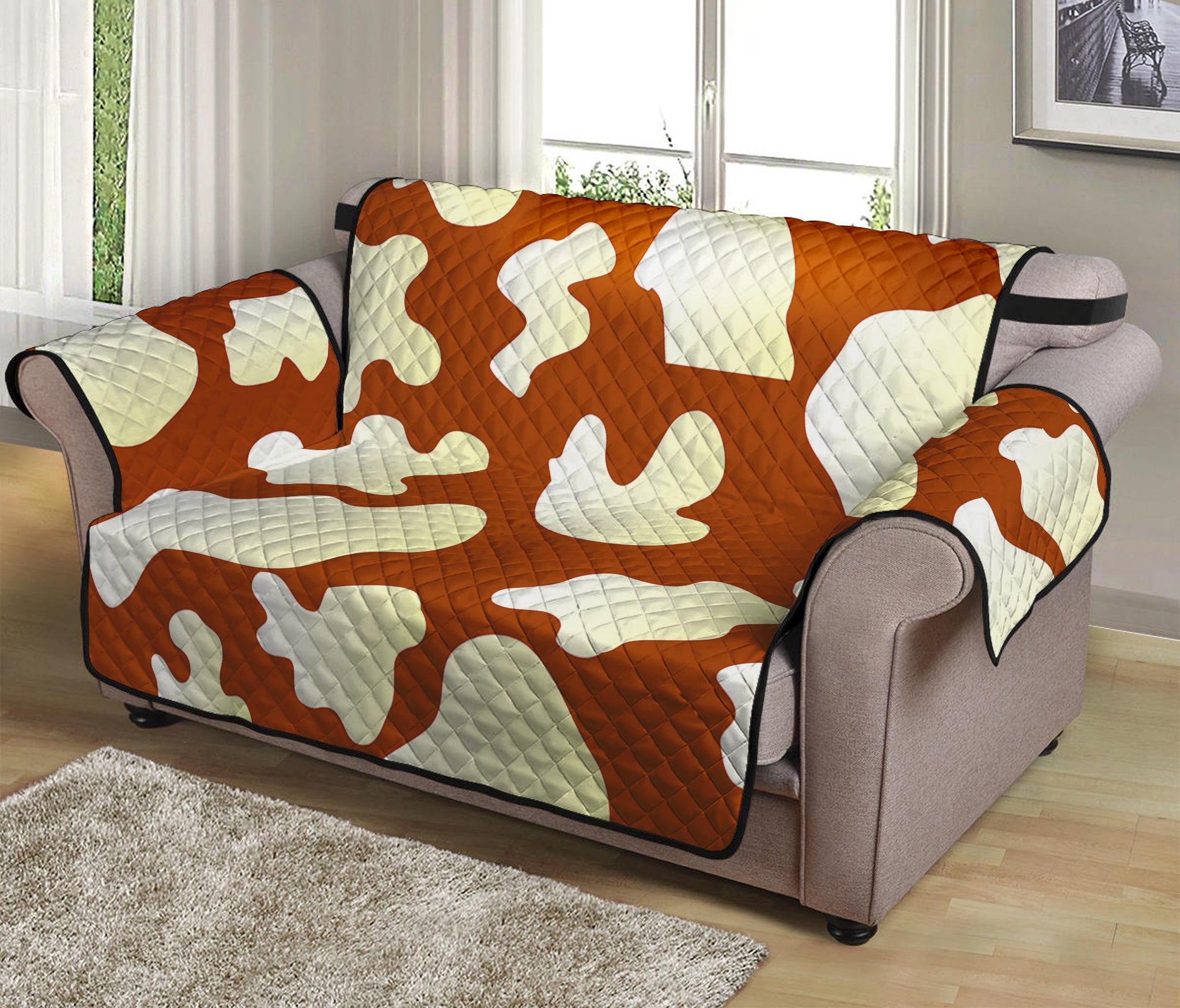 Chocolate And Milk Cow Print Loveseat Protector