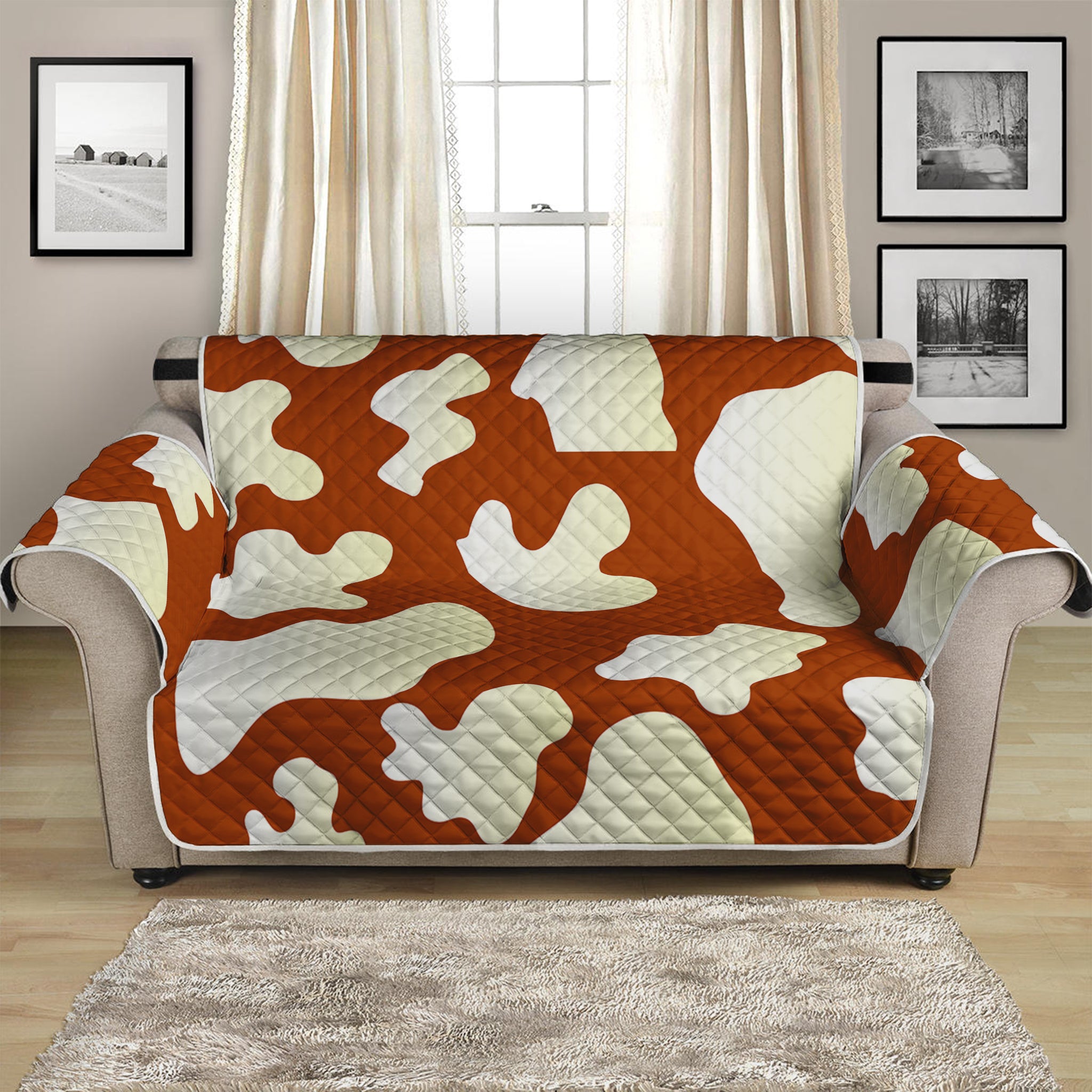 Chocolate And Milk Cow Print Loveseat Protector